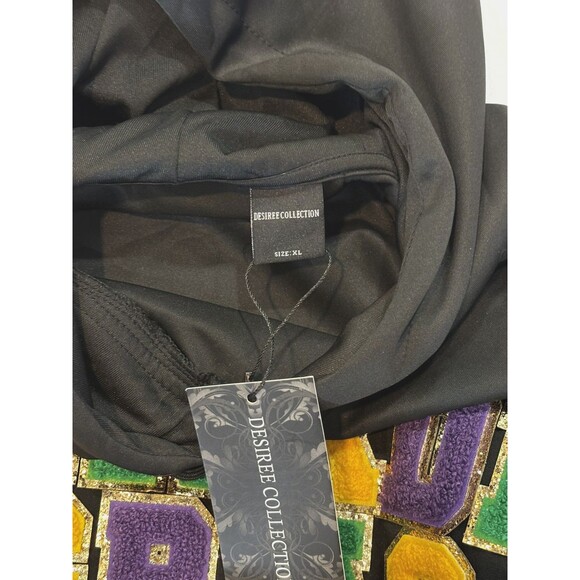 Women’s Mardi Gras Hoodie XL Black Long Sleeve Cropped Sweatshirt NWT - Picture 7 of 11